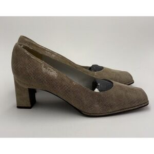 Stuart Weitzman Women's Leather Embossed Heels‎ Beige Tan 10 C